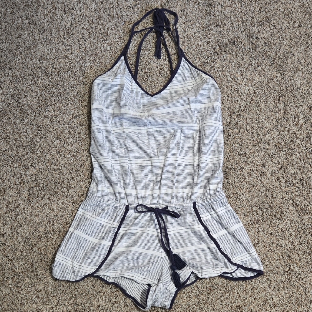 Roxy Navy and White Striped Halter Romper